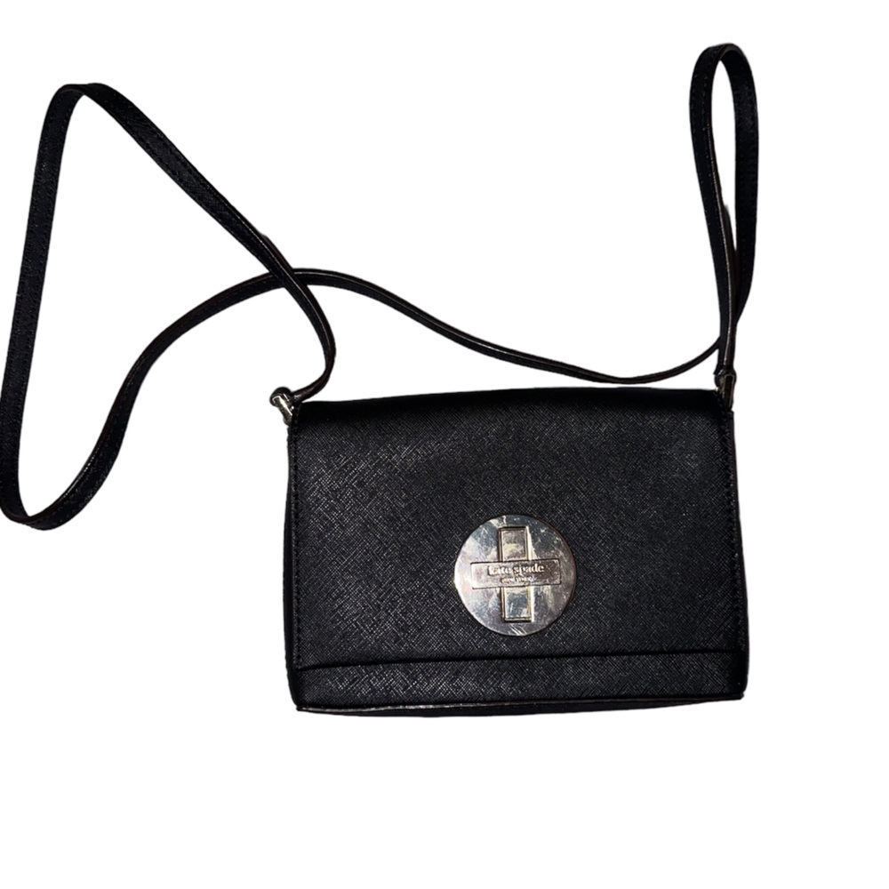 KATE SPADE Newbury Lane Sally Black Crossbody Purse Turn Lock Leather Handbag